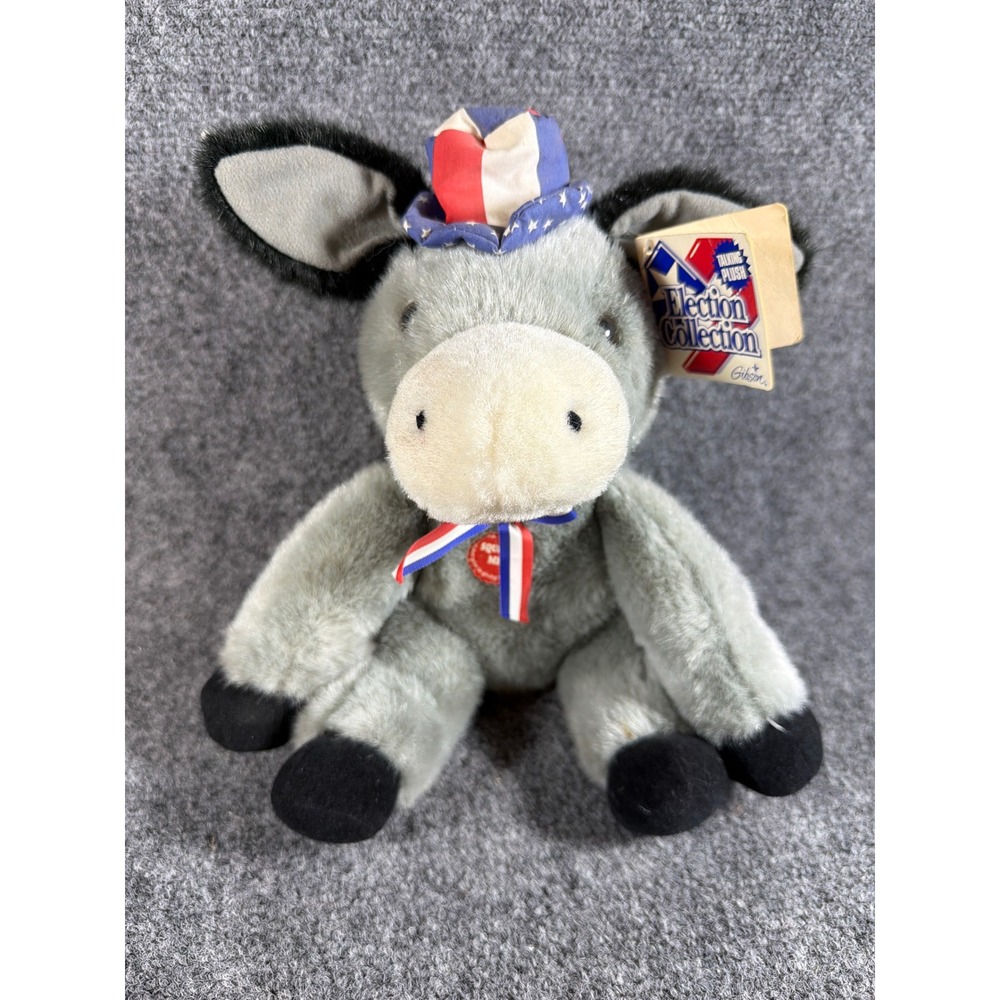 Vintage 1996 Gibson Election Collection Democrat Donkey Plush Patriotic Hat